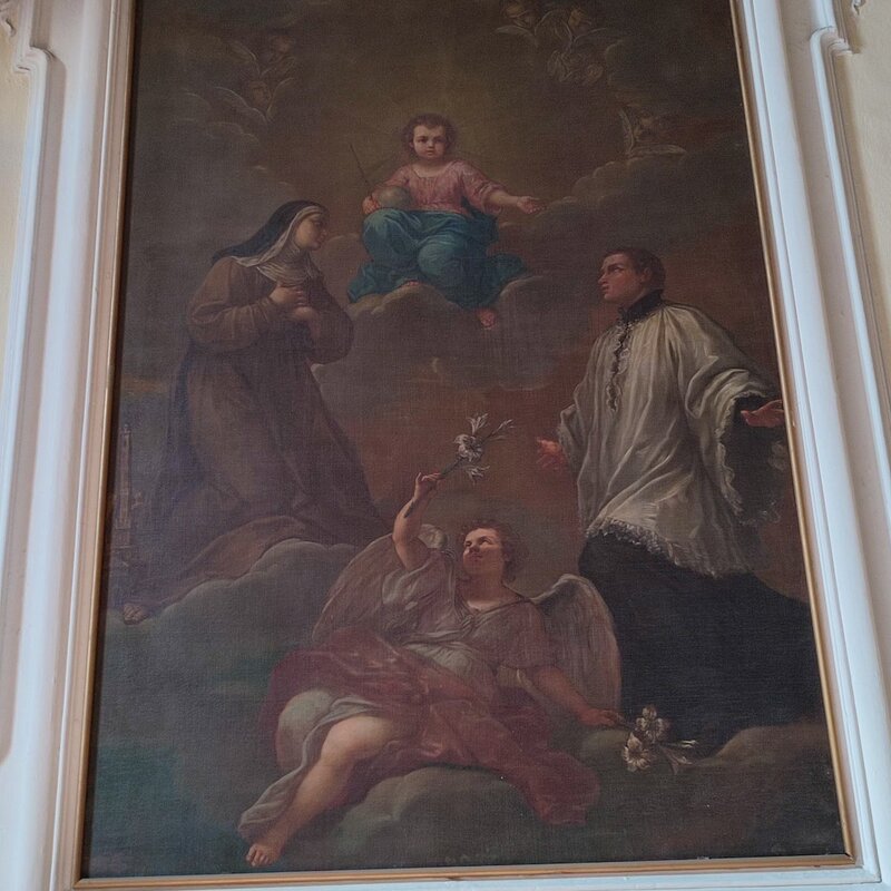 Kunstwerk: Gesù Bambino Rex Mundi tra i SS. Luigi Gonzaga e Caterina da Bologna