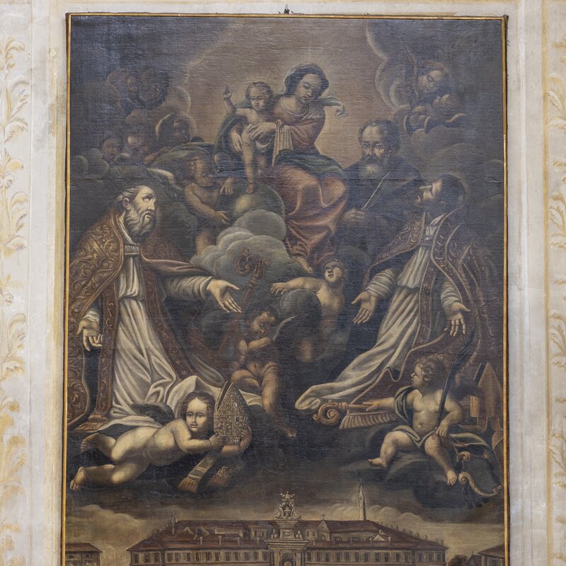 Kunstwerk: Madonna con Bambino, San Bartolomeo e due SS. Vescovi in gloria sulla città di Cervia